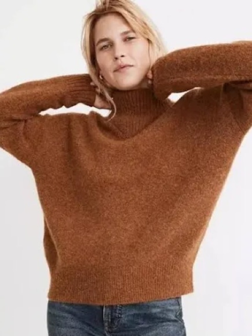 Madewell High-Neck Cozy Rustic Brown Turtleneck Sweater
